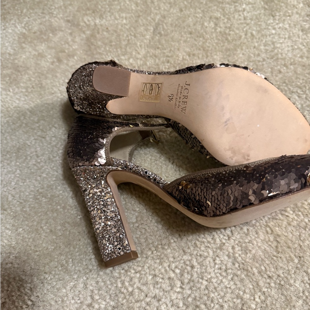 J. Crew Glittering Sequin Heels - Brown and Silver